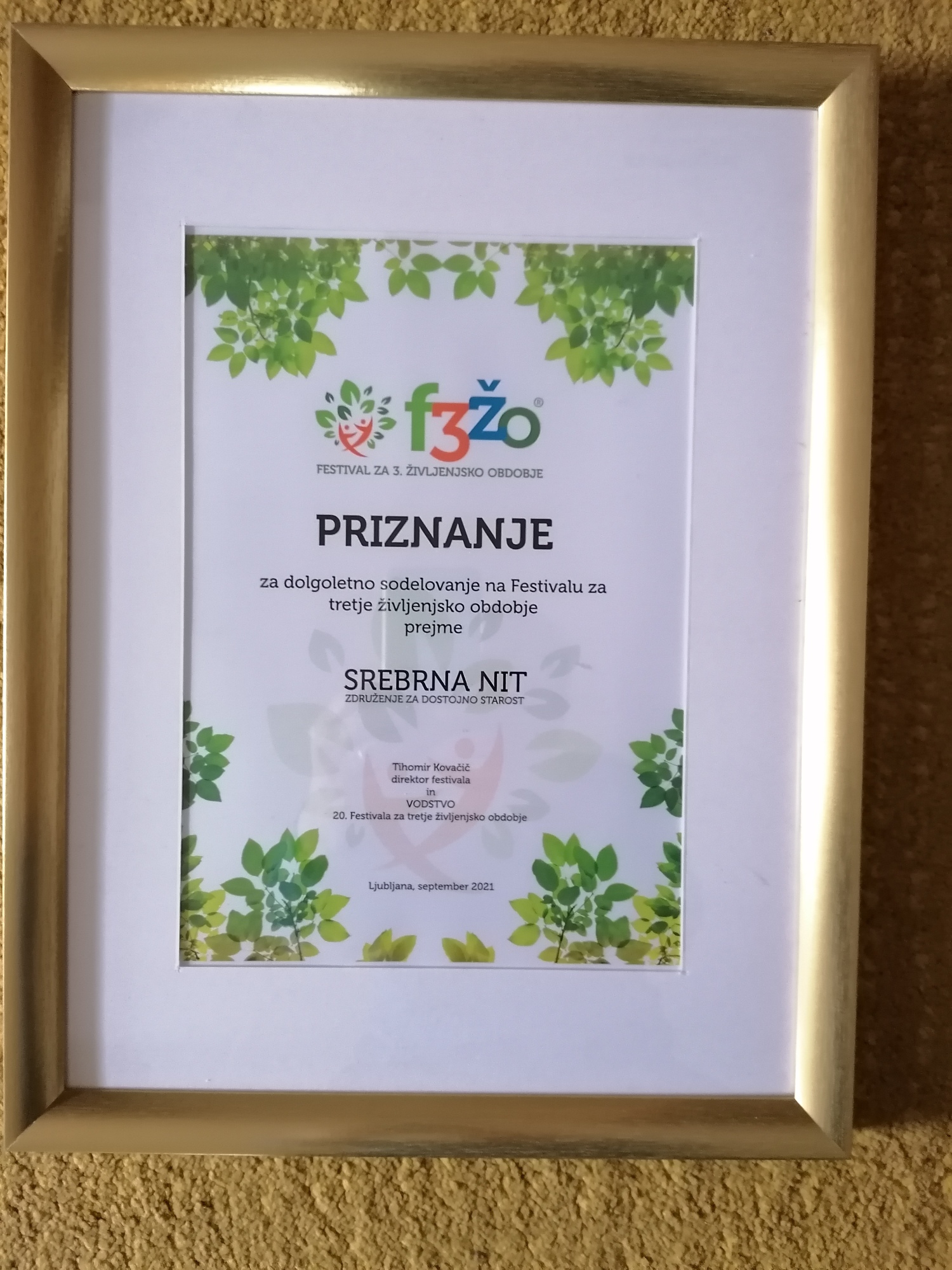 Srebrna nit je prejela priznanje F3ŽO