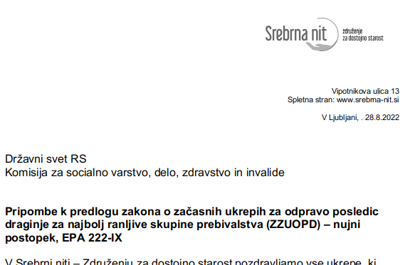 Pripombe k predlogu zakona o začasnih ukrepih za odpravo posledic draginje